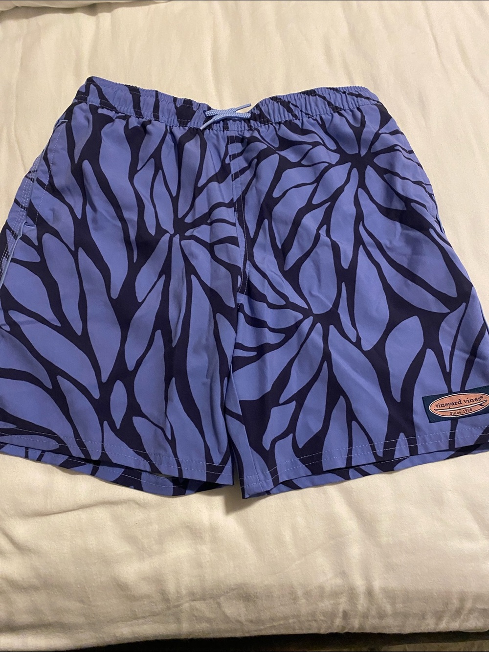 Vineyard Vines boys Light Blue and Navy Abstract Pattern Swim Hybrids